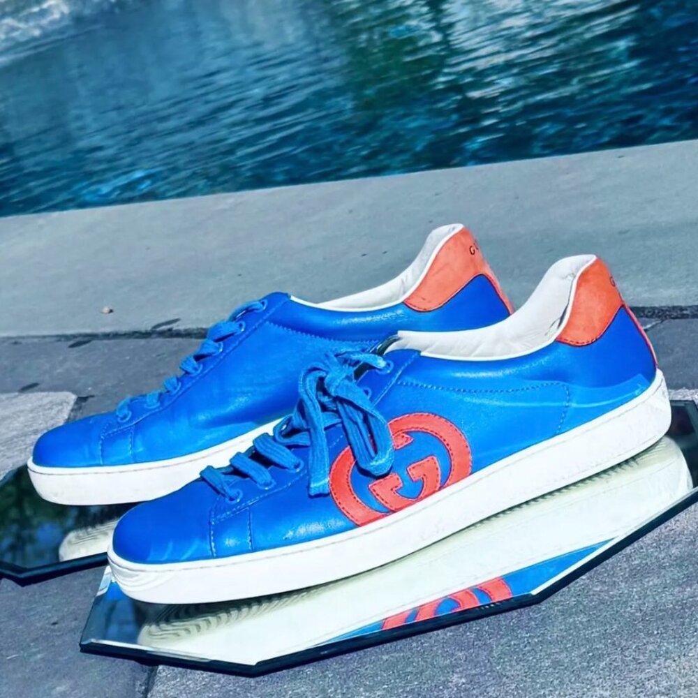 Gucci Turquoise & Orange Leather Low-Top Sneakers